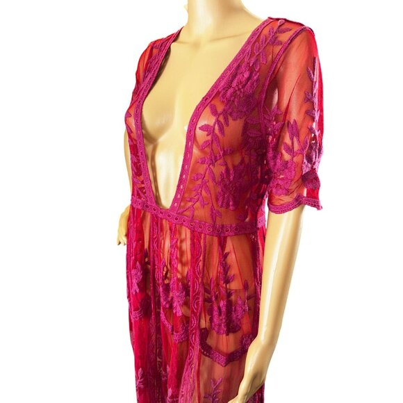 Sheer Floral Mesh Maxi Dress/Overlay with Plunge Neckline Fairy Castlecore - Picture 5 of 11